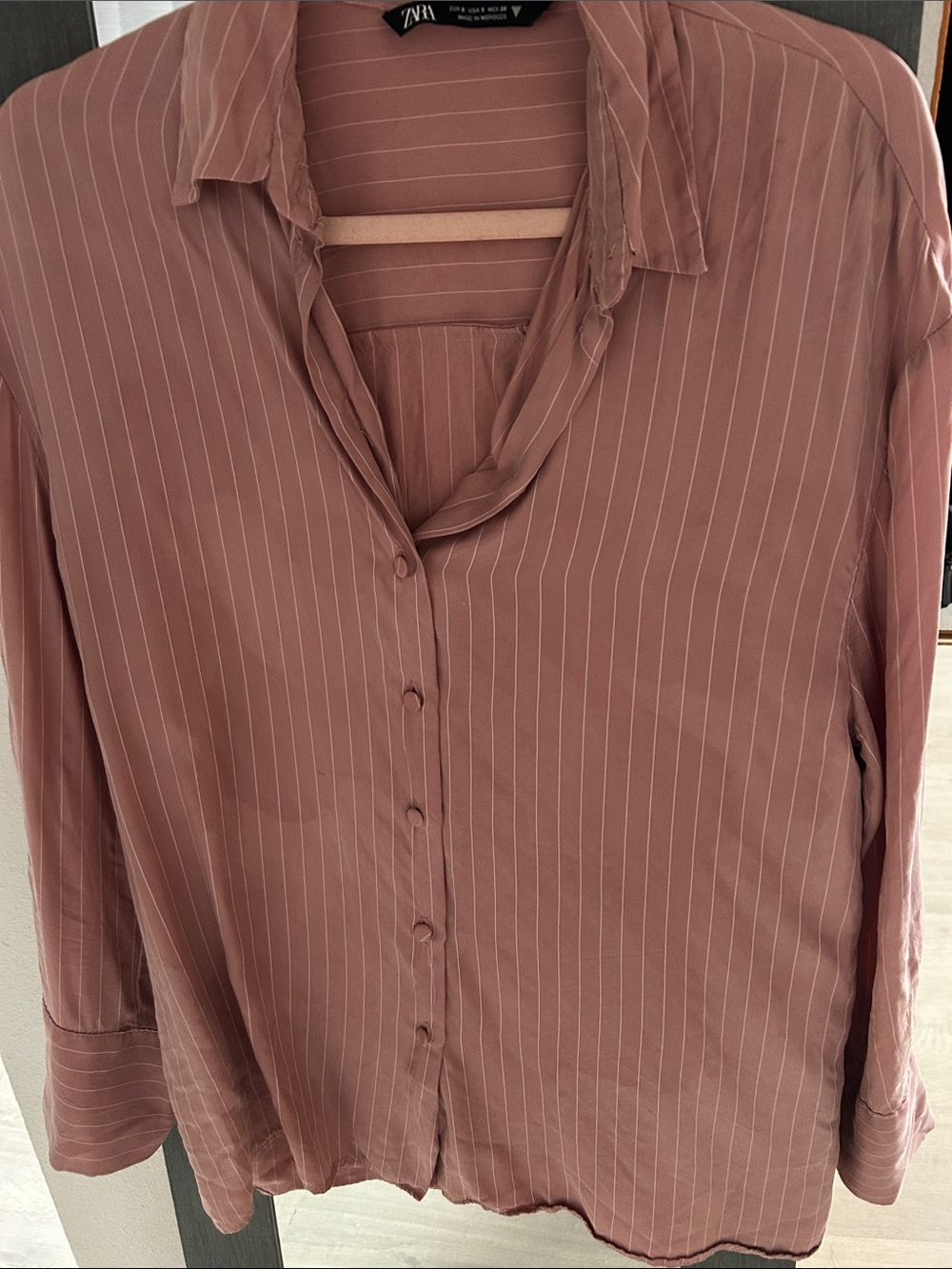 Zara Mauve-Pink Pinstripe Button-Down Shirt (oversized)
